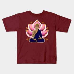 Abhaya Mudra Buddha with Pink Lotus Flower Kids T-Shirt